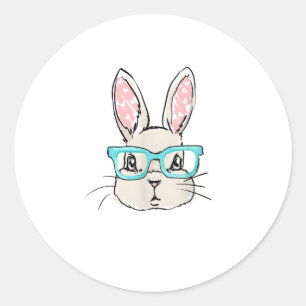 Cute Bunny Face With Pink Glasses, Easter Rabbit F Classic Round Sticker