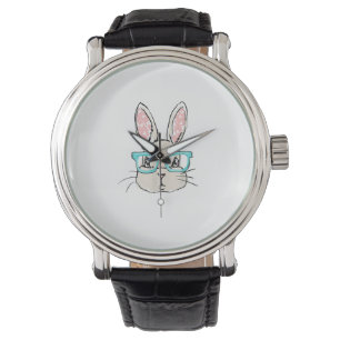 Cute Bunny Face With Pink Glasses, Easter Rabbit F Watch