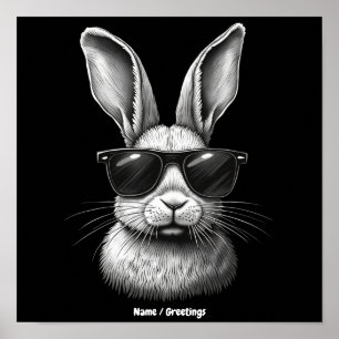 Cute Bunny Face With Sunglasses For Kids Poster