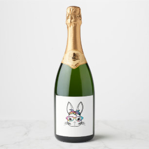 Cute Bunny Face With Tie Dye Glasses Headband East Sparkling Wine Label