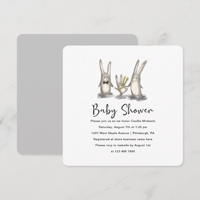 Cute Bunny Family Baby Shower Invitation (Front/Back)