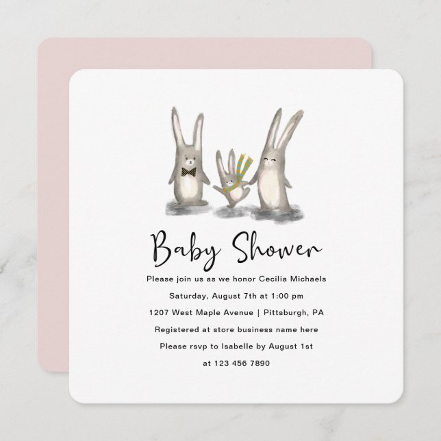 Cute Bunny Family Baby Shower Invitation (Front/Back)