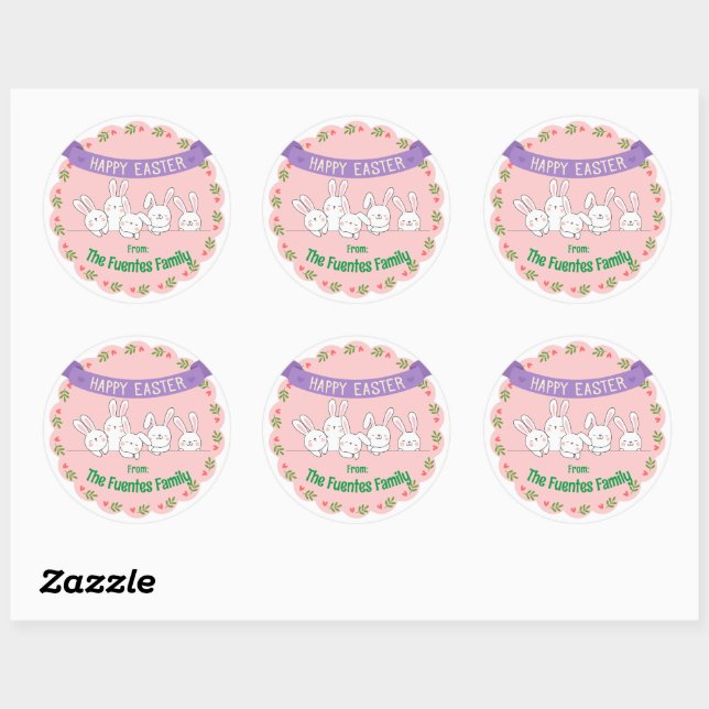 cute bunny family easter personalised sticker (Sheet)