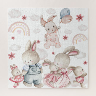 Cute Bunny Family Jigsaw Kids Birthday Puzzle