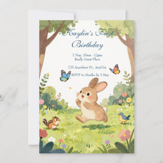 Cute Bunny First Birthday Invitation