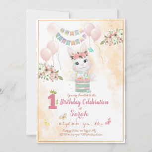 Cute Bunny First Birthday Invitation Card