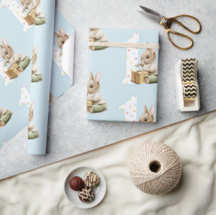 Cute Bunny First Birthday Wrapping Paper