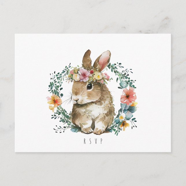 cute bunny floral baby shower rsvp postcard (Front)