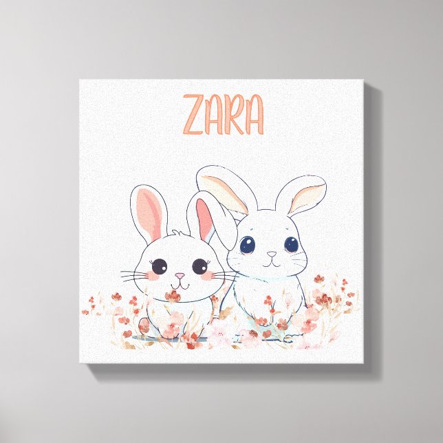 Cute Bunny floral Canvas Print (Front)