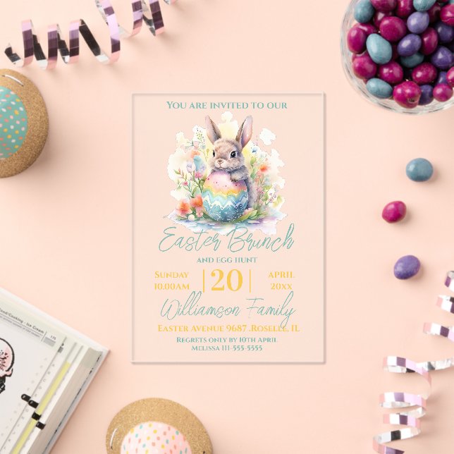 Cute Bunny Floral Easter Brunch  Acrylic Invitations (Insitu (Celebration))
