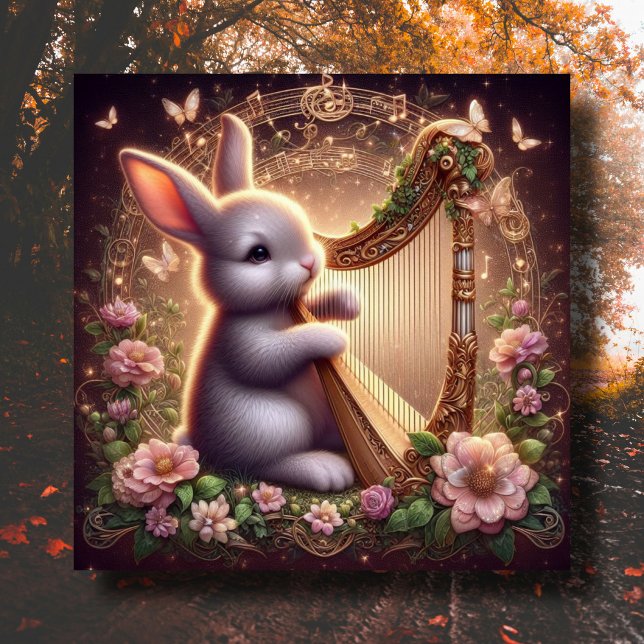 Cute Bunny Floral Fantasy Art Nouveau Easter Holiday Card (Creator Uploaded)