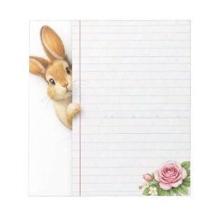 Cute Bunny Floral Notepad Watercolor Rabbit Writ
