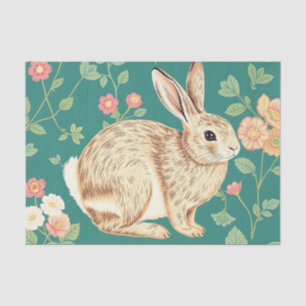 Cute Bunny Floral Teal Pattern Tissue Paper