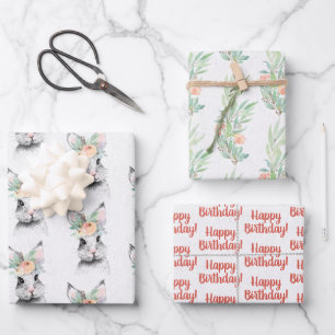 Cute Bunny Floral Wrapping Paper Sheet