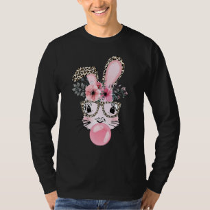 Cute Bunny Flower Face Leopard Glasses Girl Happy T-Shirt