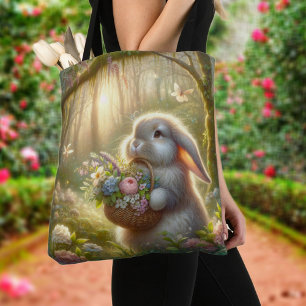 Cute Bunny Flowers Easter Basket Tote Bag