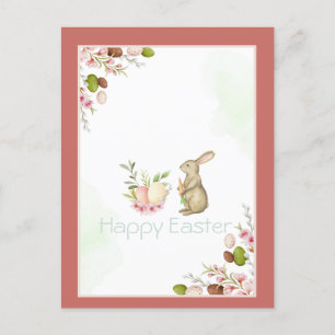 Cute Bunny Flowers Easter Eggs  Holiday Postcard