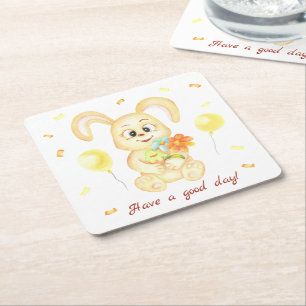 Cute Bunny for a positive mood Poster Square Paper Coaster