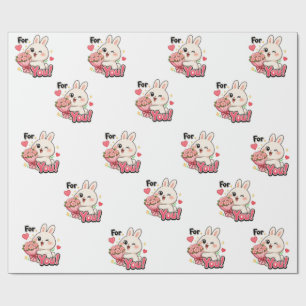 Cute Bunny For You Pink Flowers Hearts Gift Wrapp Wrapping Paper