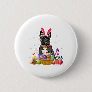 Cute Bunny French Bulldog Easter Day Eggs Basket 6 Cm Round Badge