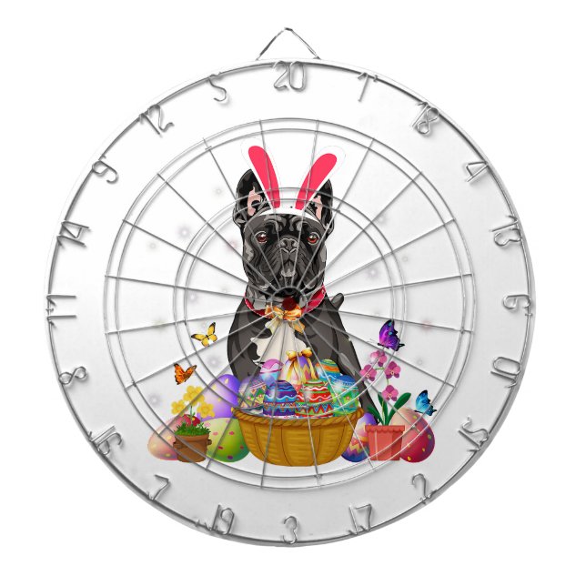 Cute Bunny French Bulldog Easter Day Eggs Basket Dartboard (Front)