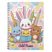 Cute Bunny & Friends Notebook – Editable Name