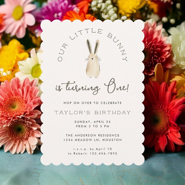 Cute Bunny Garden Spring First Birthday Party Invitation (Creator Uploaded)