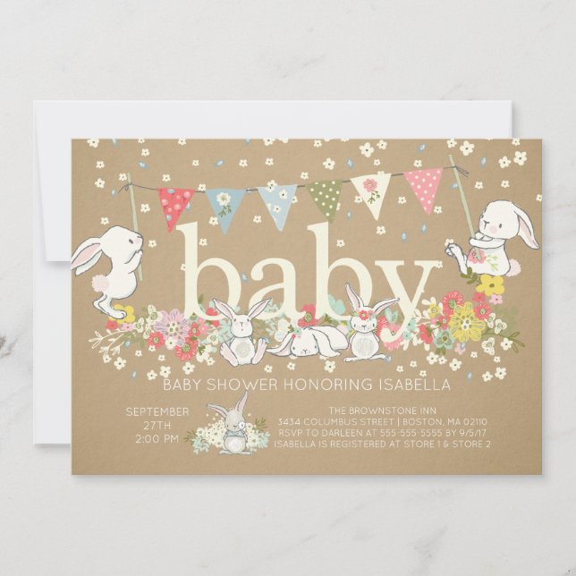 Cute Bunny Gender Neutral Baby shower Invitation (Front)