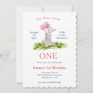 Cute Bunny Girl 1st birthday card