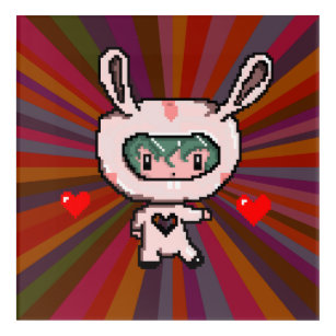 Cute Bunny girl 8 bit pixel art red psychedelic