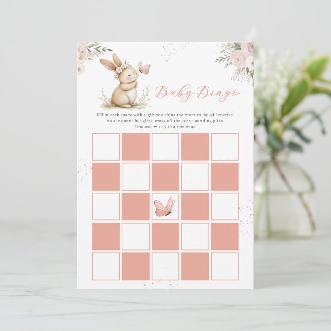 Cute Bunny  Girl Baby Shower Baby Bingo Card (Standing Front)
