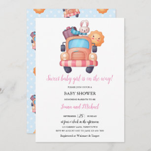 Cute Bunny Girl Baby Shower Invitation