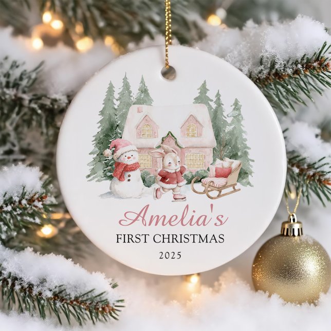 Cute Bunny Girl Baby's First Christmas Ceramic Tree Decoration (Creator Uploaded)