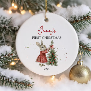 Cute Bunny Girl Baby's First Christmas Ceramic Tree Decoration