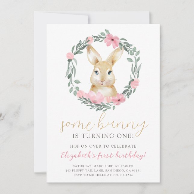 Cute Bunny Girl Birthday Party Invitation (Front)