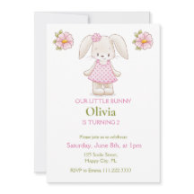 Cute Bunny Girl Birthday Party Pink Invitation