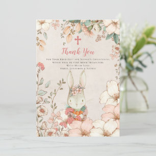 Cute Bunny Girl Christening Baptism Thank You Card