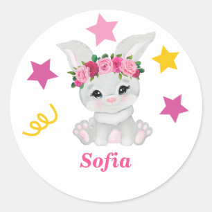 Cute bunny girl  classic round sticker