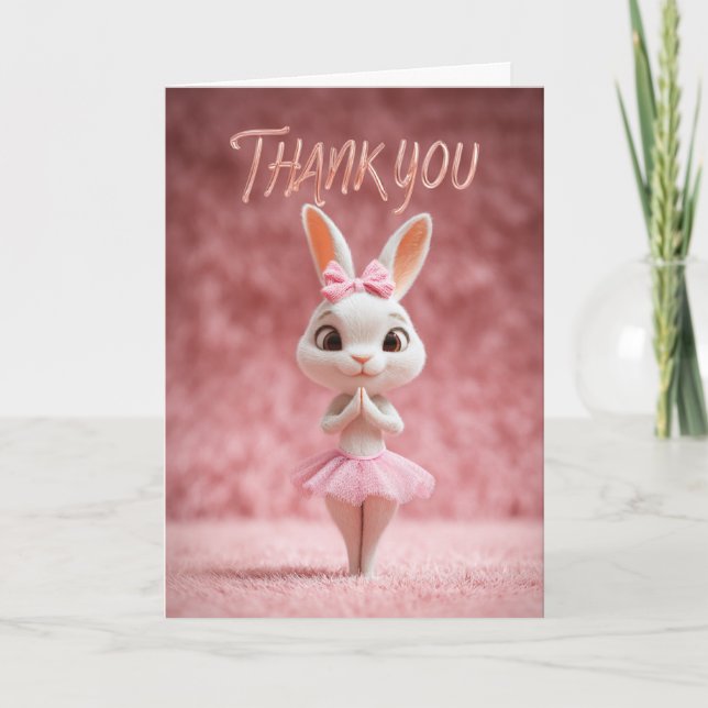 Cute Bunny Girl in Pink Tutu Thank You Card (Front)
