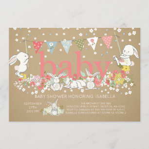 Cute Bunny Girls Baby shower Invitation