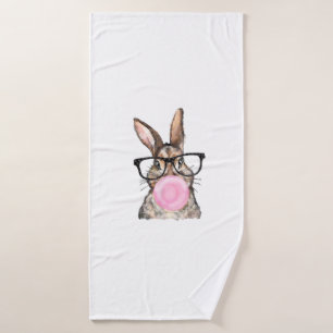 Cute Bunny Glasses Bubblegum Easter Day Girls Kids Bath Towel