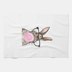 Cute Bunny Glasses Bubblegum Easter Day Girls Kids Tea Towel