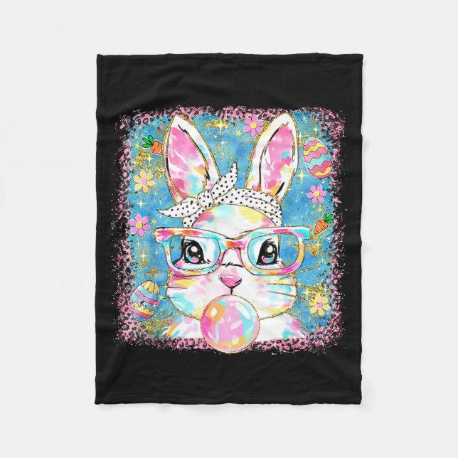 Cute Bunny Gles Coquette Bow Rabbit Eggs Happy Eas Fleece Blanket (Front)