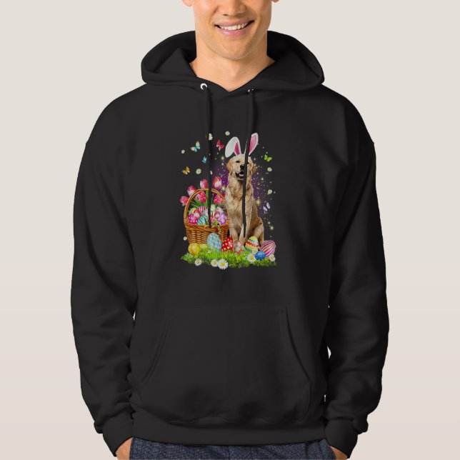 Cute Bunny Golden Retriever Dog Easter Eggs Basket Hoodie (Front)