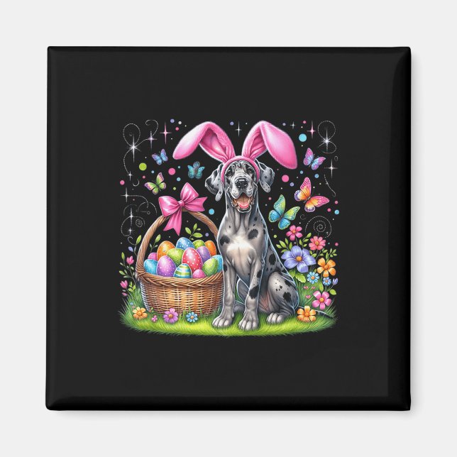 Cute Bunny Great Dane Dog Easter Eggs Basket Easte Magnet (Front)