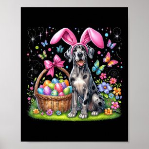 Cute Bunny Great Dane Dog Easter Eggs Basket Easte Poster
