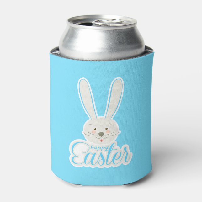 Cute Bunny Happy Easter Eggs Hunt Party Spring Can Cooler (Can Front)