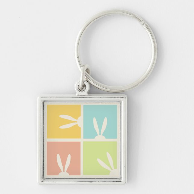 Cute Bunny Happy Easter Eggs Hunt Party Spring Key Ring (Front)