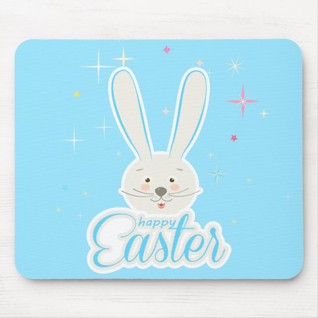 Cute Bunny Happy Easter Eggs Hunt Party Spring Mouse Mat (Front)