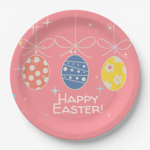 Cute Bunny Happy Easter Eggs Hunt Party Spring Paper Plate